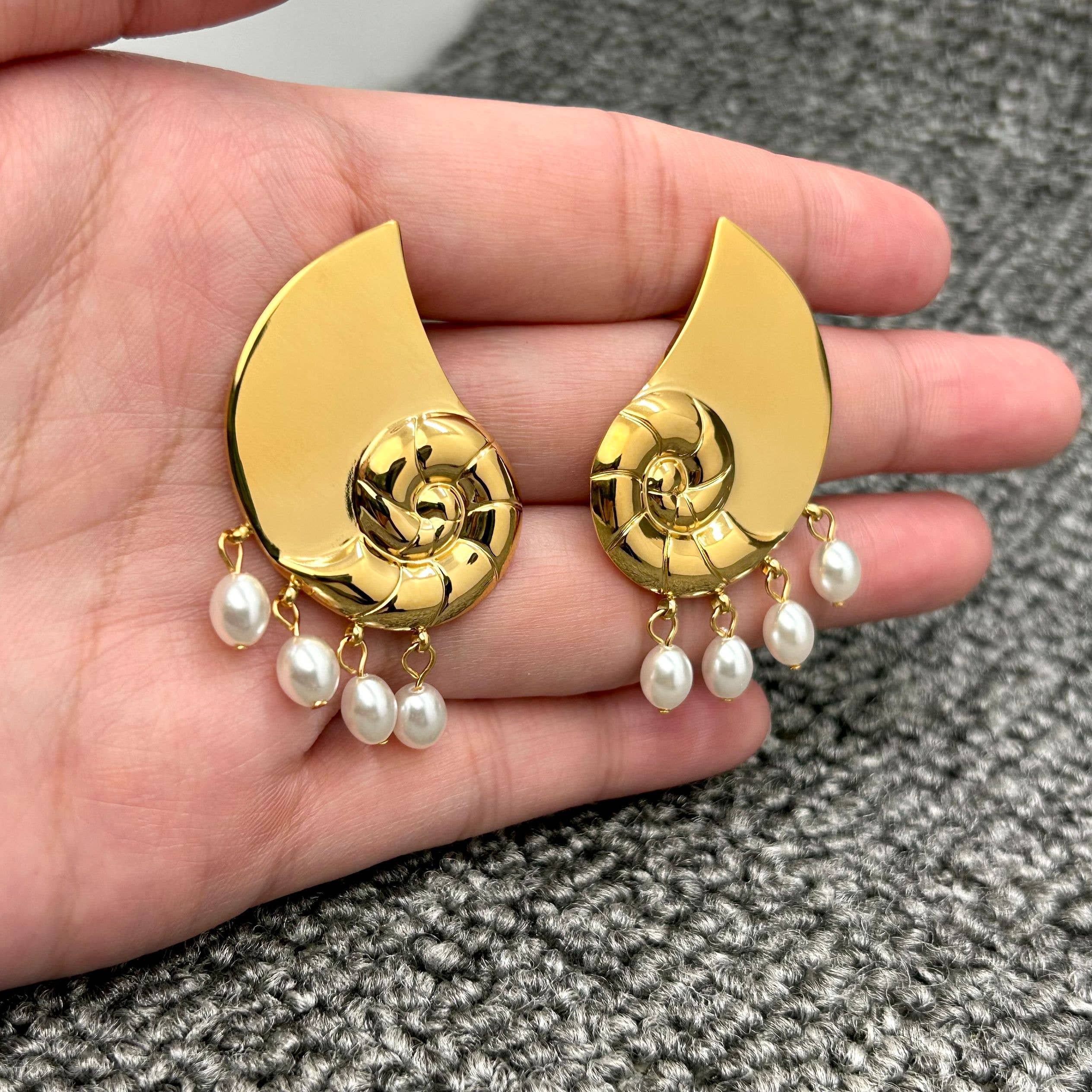 Pearl Tassel 18K Gold Plated SSConch Post Earrings - FGS