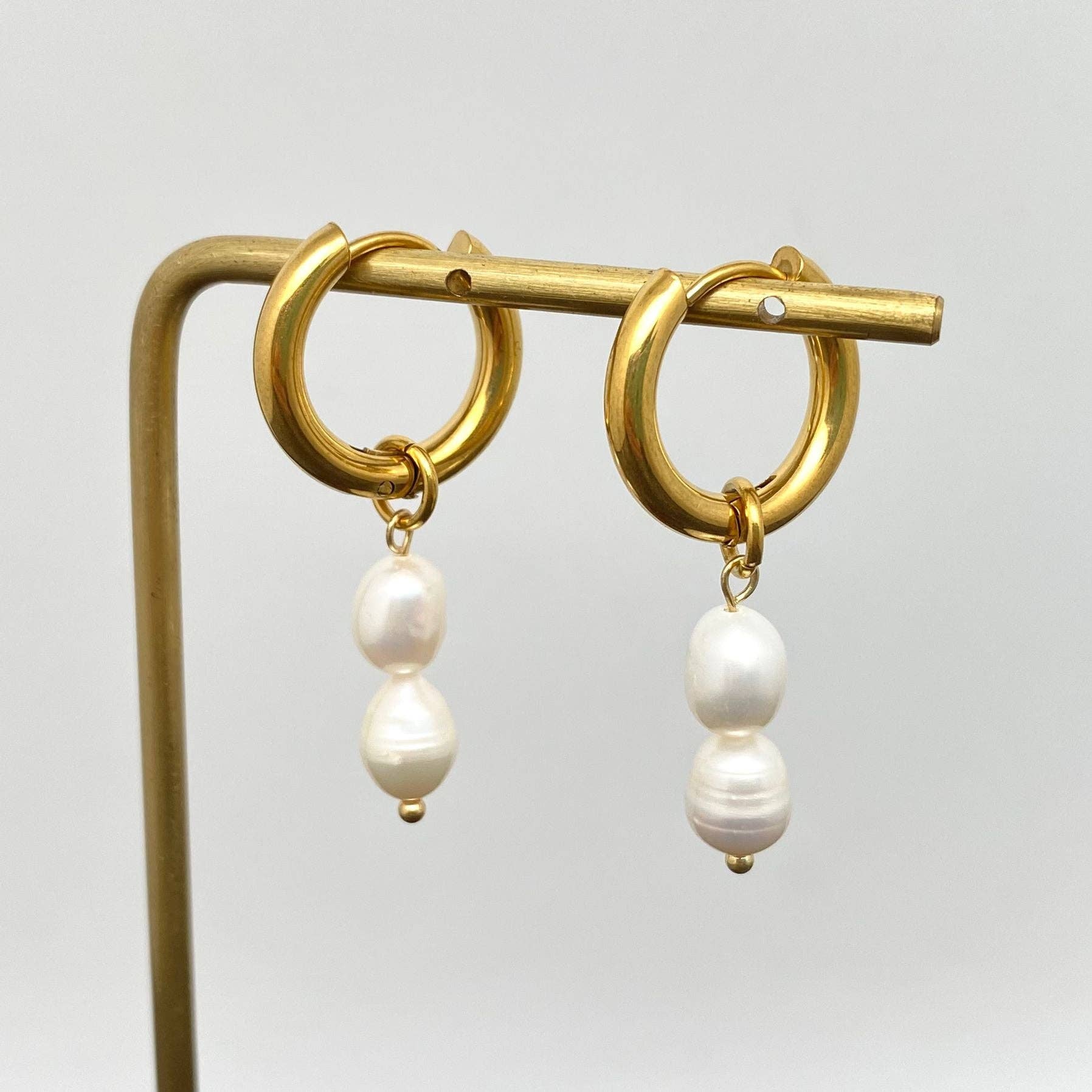 Pearl Charm 18K Gold Plated SS Huggie Earrings - FGS