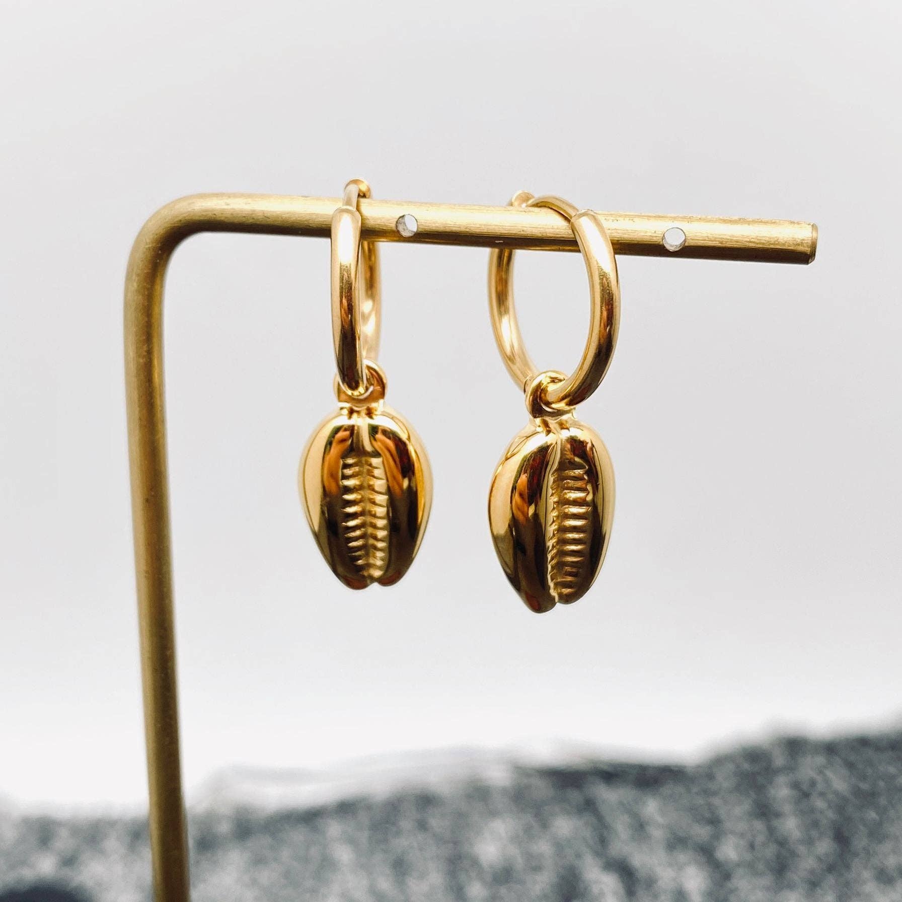 Conch 18K Gold Plated Stainless Steel Huggie Earrings - FGS