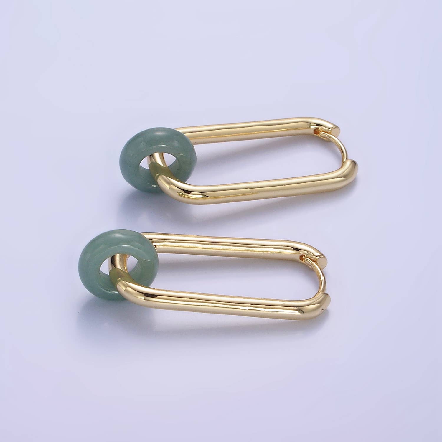 14K God Filled 35mm Jade Donut Drop Oblong Hoop Earrings