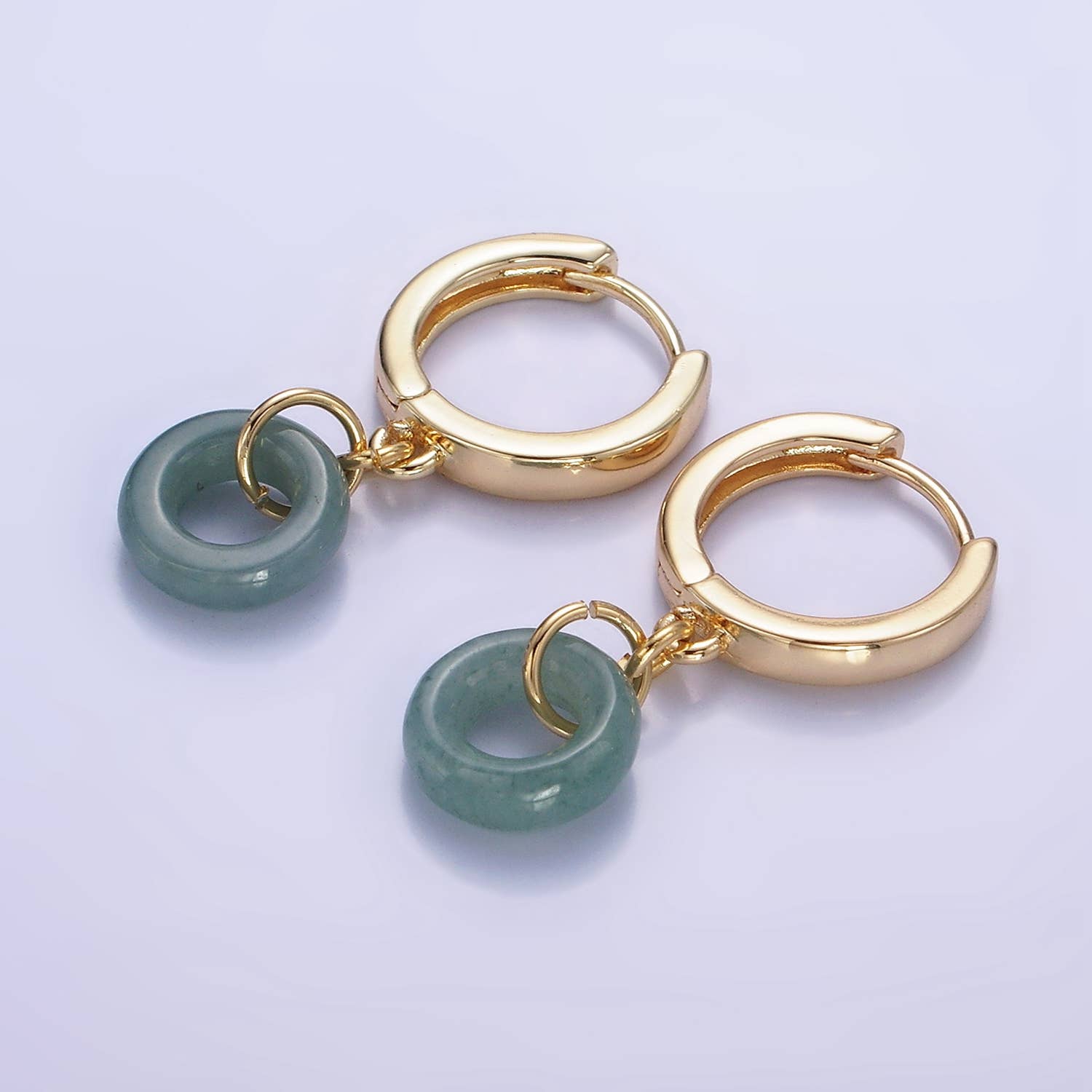 14K Gold Filled 30mm Green Jade Donut Huggie Drop Earrings