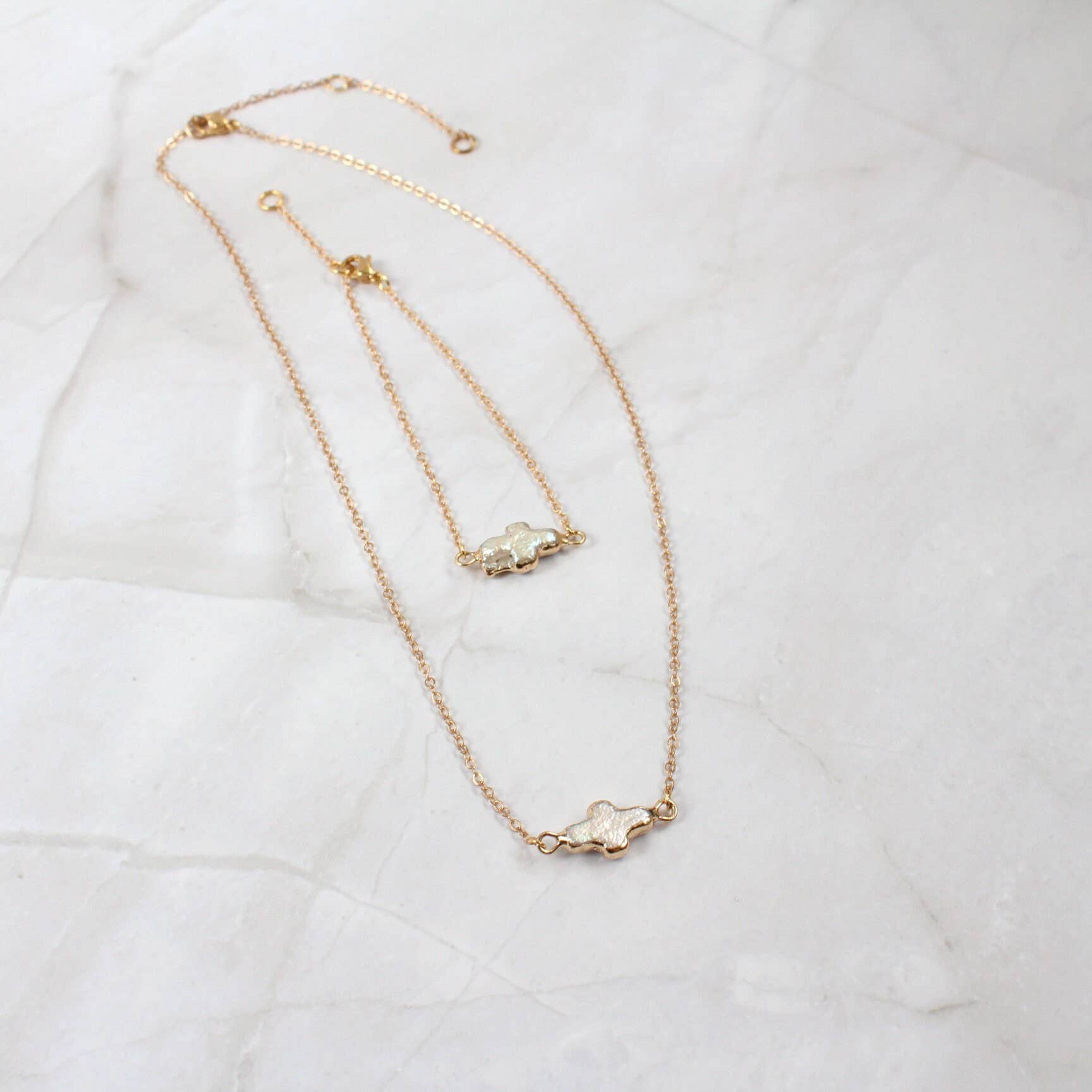 Gold Dipped Baroque Pearl Bracelet & Necklace (1S06a): White Pearl / Bracelet & Necklace Set (S)
