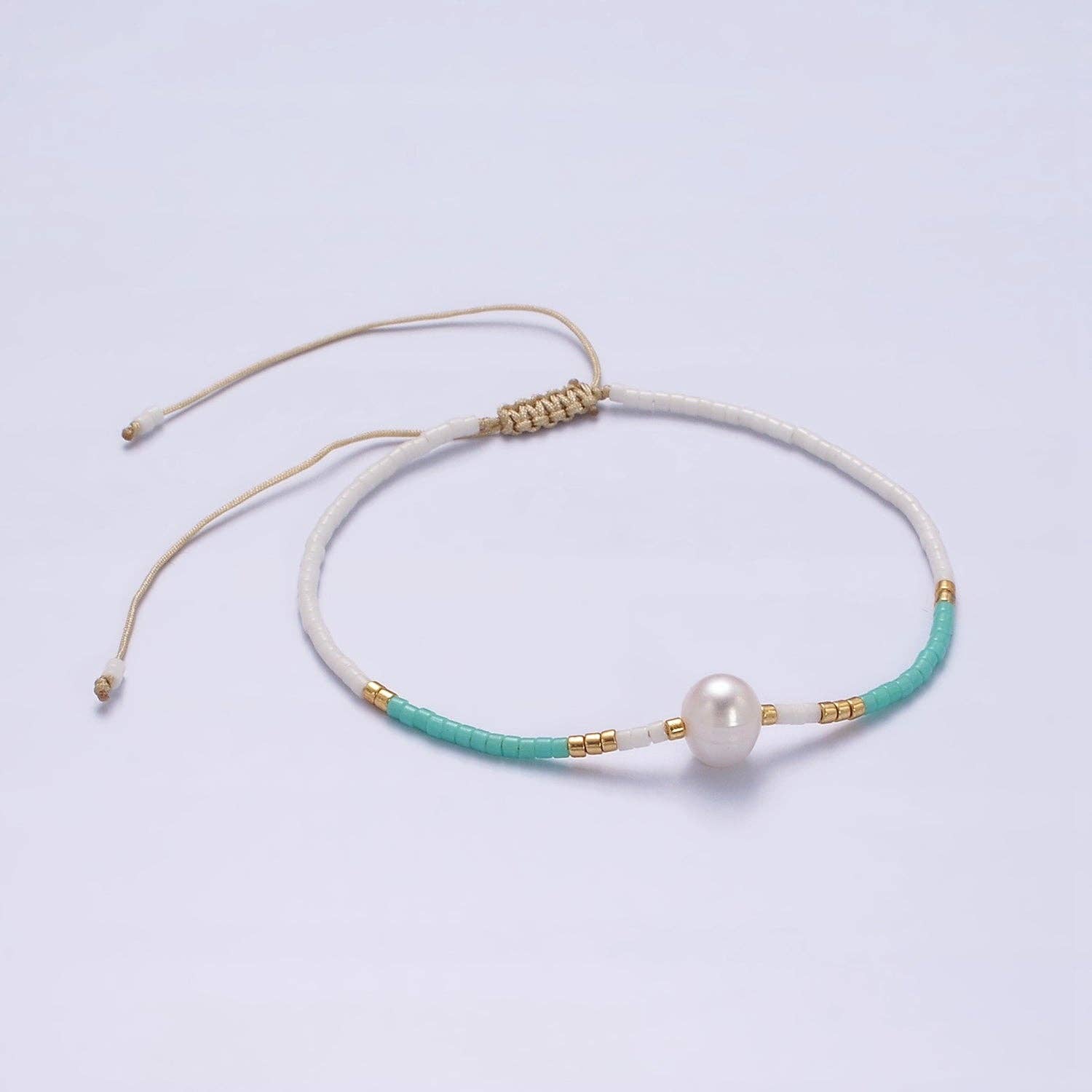 Dainty Shell Pearl Cord Bracelet Turquoise White Gold Cylind