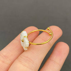 White Shell Flower 18K Gold Plated SS Adjustable Ring - FGS