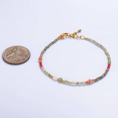 Stainless Steel Red-Pink Green Multifaceted Crystal Gemstone 7 Inch Bracelet | WA-3134
