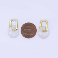 24K Gold Filled Green, White Jade Oblong U-Shaped Hoop Drop Earrings | AB1590 AB1591