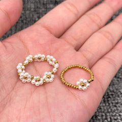 Pearl Beaded 2pcs/Set 18K Gold Plated SS Elastic Ring - FGS