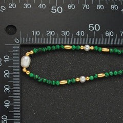 Handmade Green Malachite Beaded Chain Necklace with Freshwater Pearl 17.91 Inch with Extender | WA-A2587