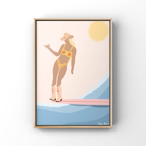 Flower Power Surf Cowgirl Print |Surf Wall Art Prints | Beac