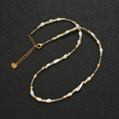 Handmade Bead Chain Necklace with Mother of Pearl 15.55 Inch with Extender | WA2586