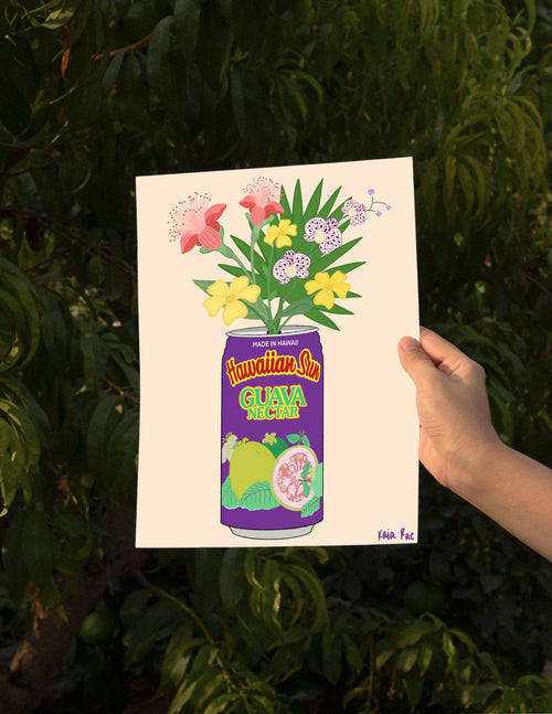 Hawaiian Sun Guava Nectar Juice Can with Tropical Flowers