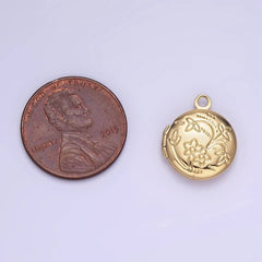 24K Gold Filled Nature Flower Engraved Round Locket In Gold & Silver | D364