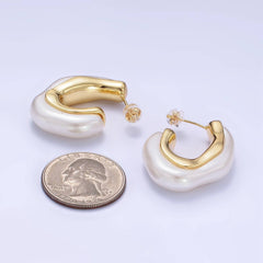 24K Gold Filled 30mm Shell Pearl Geometric J-Shaped Earrings