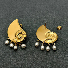 Pearl Tassel 18K Gold Plated SSConch Post Earrings - FGS