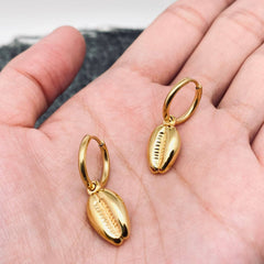 Conch 18K Gold Plated Stainless Steel Huggie Earrings - FGS