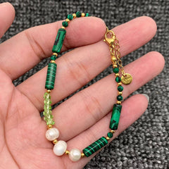 Stone & Pearl & 18K Golden S.Steel Beaded Bracelet - FGS/CS