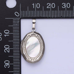 24K Gold Filled Shell Pearl Oval Geometric Engraved Locket in Gold & Silver | AA-367 AA-368