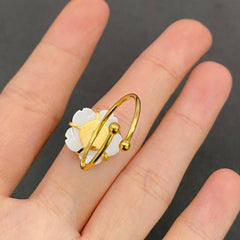 White Shell Flower 18K Gold Plated SS Adjustable Ring - FGS