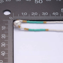 Dainty Shell Pearl Cord Bracelet Turquoise White Gold Cylind