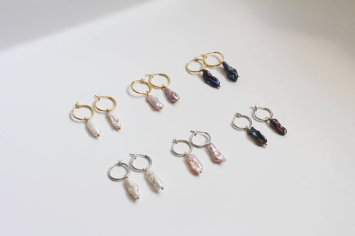 Pearl Long Earrings, Freshwater Biwa Pearl Danglers (1E07a)