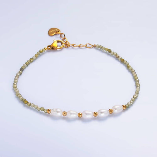 Stainless Steel Freshwater Pearl Multifaceted Crystal Gemstone 7 Inch Bracelet | WA-3132