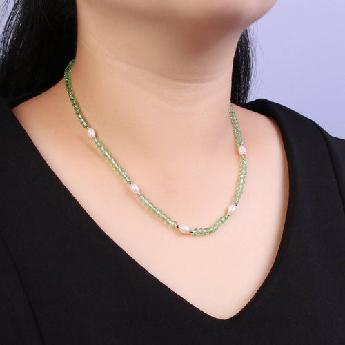 Pearl with Green Glass Beaded Necklace, Green Faceted Rondell Beads Necklace | WA-593 Clearance Pricing