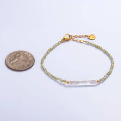 Stainless Steel Biwa Freshwater Pearl Multifaceted Crystal Gemstone 7 Inch Bracelet | WA-3131