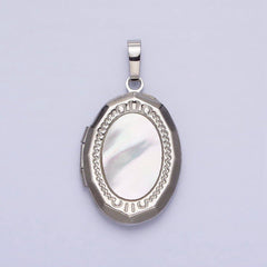 24K Gold Filled Shell Pearl Oval Geometric Engraved Locket in Gold & Silver | AA-367 AA-368