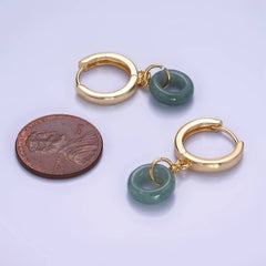 14K Gold Filled 30mm Green Jade Donut Huggie Drop Earrings