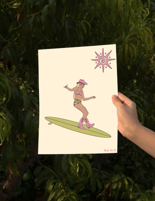 Azalea Surfing Cowgirl Art Print