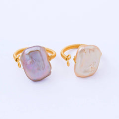 24K Gold Filled Baroque Freshwater Pearl Twisted Statement Solitaire Ring | O1643 O1650