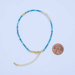 24K Gold Filled Shell Pearl Blue Aquamarine Gemstone 8 Inch Bracelet | WA-2880