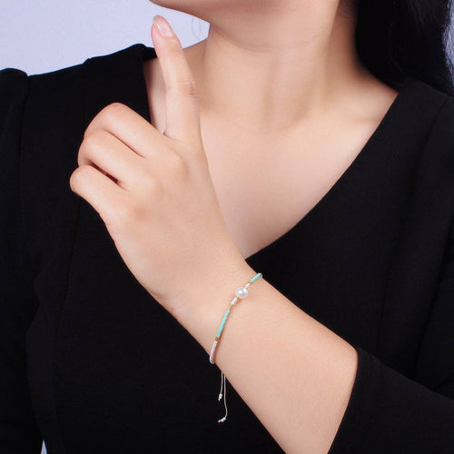 Dainty Shell Pearl Cord Bracelet Turquoise White Gold Cylind