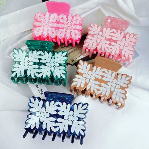 Floral Leaf Print Acetate Hair Claw Clip