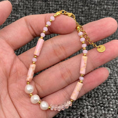 Stone & Pearl & 18K Golden S.Steel Beaded Bracelet - FGS/CS
