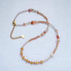 Handmade Pink Rose Quartz Beaded Chain Necklace with Freshwater Pearl 15.35 Inch with Extender | WA2570