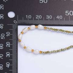 Stainless Steel Freshwater Pearl Green Multifaceted Crystal Gemstone 15 Inch Choker Necklace | WA-3106