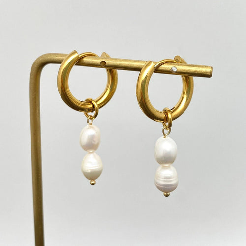 Pearl Charm 18K Gold Plated SS Huggie Earrings - FGS