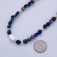 18K Gold Filled Freshwater Pearl Lapis Lazuli Gemstone 15.8 Inch Necklace | WA-3177