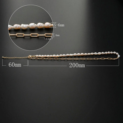 18k Gold Filled Freshwater Pearl Half Chain Necklace Paper Clip Link 16 inch + 2" extender Length Handmade Minimalist Jewelry