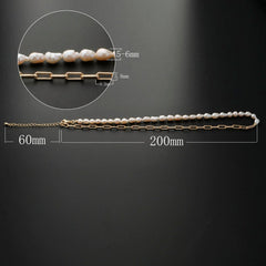18k Gold Filled Freshwater Pearl Half Chain Necklace Paper Clip Link 16 inch + 2" extender Length Handmade Minimalist Jewelry