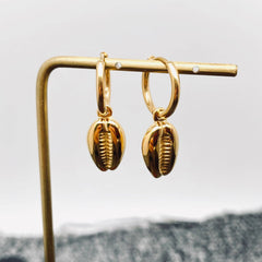 Conch 18K Gold Plated Stainless Steel Huggie Earrings - FGS