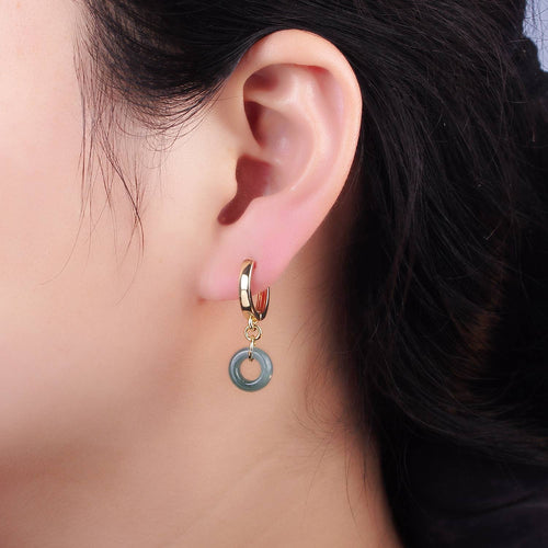 14K Gold Filled 30mm Green Jade Donut Huggie Drop Earrings