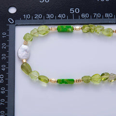 16K Gold Filled Freshwater Pearl Peridot Green Gemstone 16 Inch Handmade Necklace | WA-3179