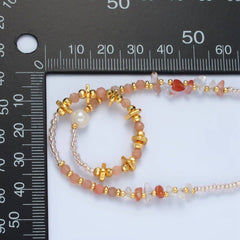 Handmade Pink Rose Quartz Beaded Chain Necklace with Freshwater Pearl 15.35 Inch with Extender | WA2570