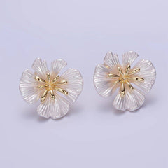 24K Gold Filled 20mm Shell Pearl Flower Open Loop Stud Earrings Findings | Z819