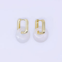 24K Gold Filled Green, White Jade Oblong U-Shaped Hoop Drop Earrings | AB1590 AB1591