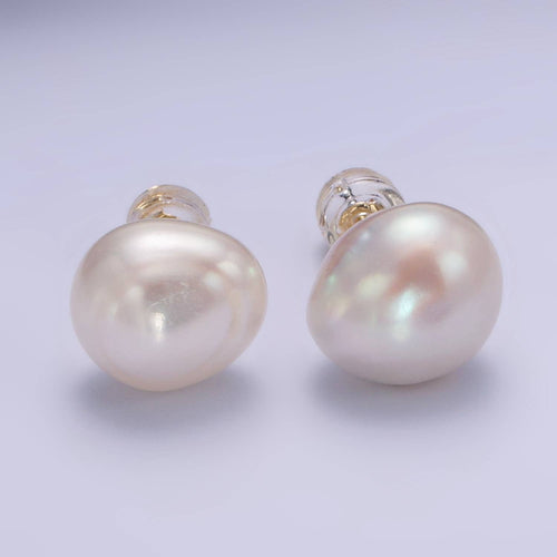 16K Gold Filled White Pearl Button Stud Earrings | AB1194