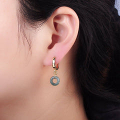 14K Gold Filled 30mm Green Jade Donut Huggie Drop Earrings | AE516