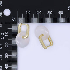 24K Gold Filled Green, White Jade Oblong U-Shaped Hoop Drop Earrings | AB1590 AB1591